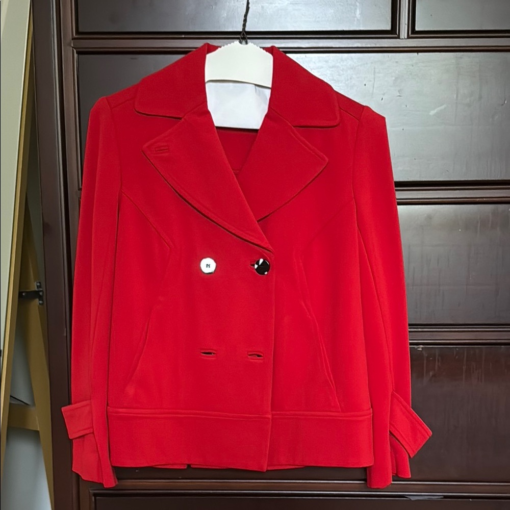 Diane Von Furstenberg Red Cropped Double Breasted Jacket